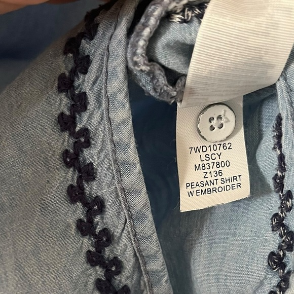 Lucky Brand chambray button down peasant shirt with floral embroidery - Picture 6 of 10